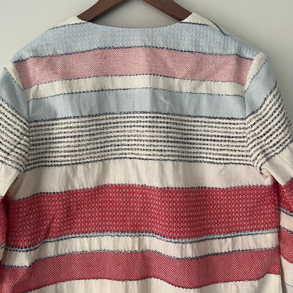 J. McLaughlin Fringe Striped Cotton Blend Cropped Jacket - Women’s Size M - Picture 6 of 10